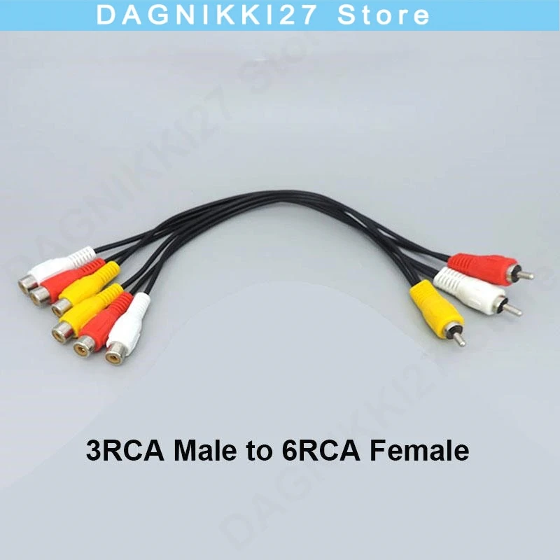 25cm Audio Video Extension Cable 3 RCA Male Jack To 6 Female Adapter AV Splitter for TV DVD Player Projector V27