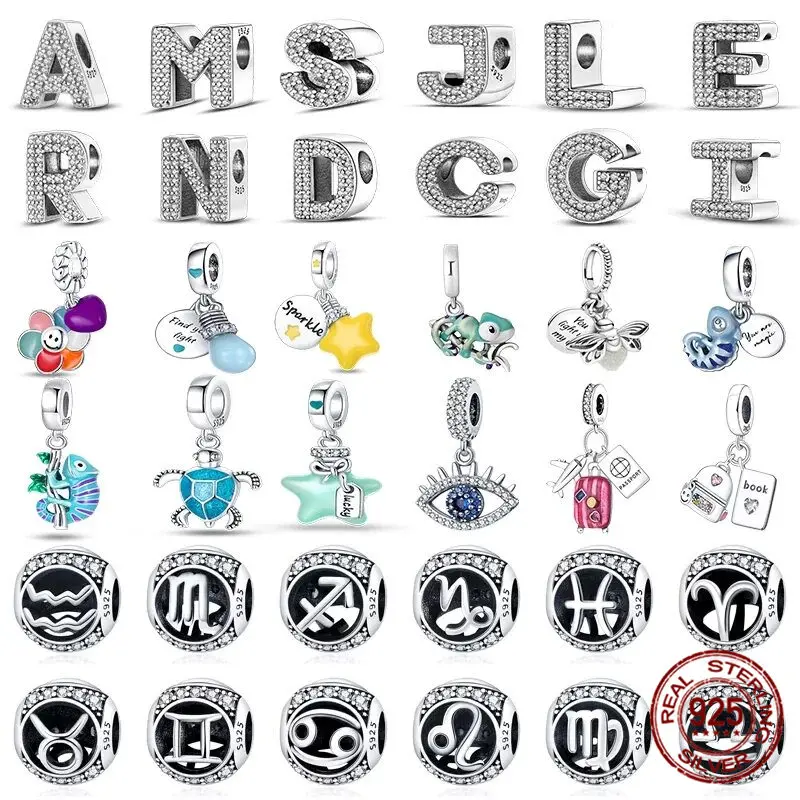 

Charms Plata De Ley 925 Fit Pandora Original Bracelets Letter Charms Heart Beads Pendant Firely DIY Jewelry for Women