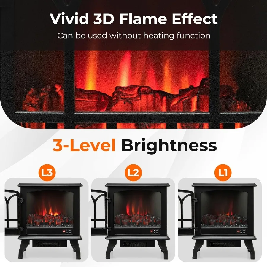 23 Electric Fireplace Stove for Living Room or Bedroom Heating with 3-Level Dimmable Flame Effect 6H Timer Remote Control Compa