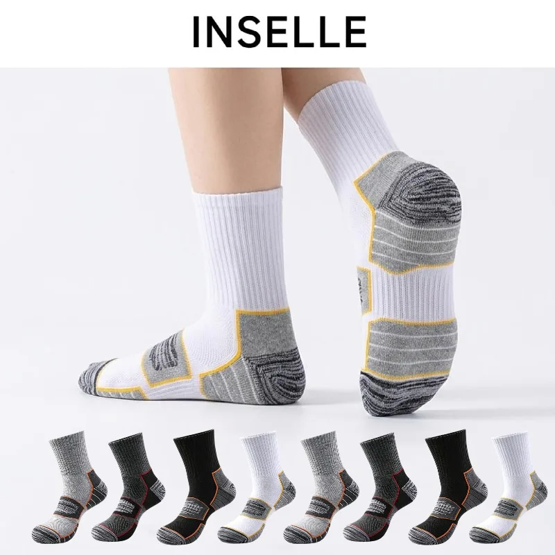 Multi color patchwork contrasting mid tube sports socks with partition cushioning, shock absorption, anti slip, odor proof