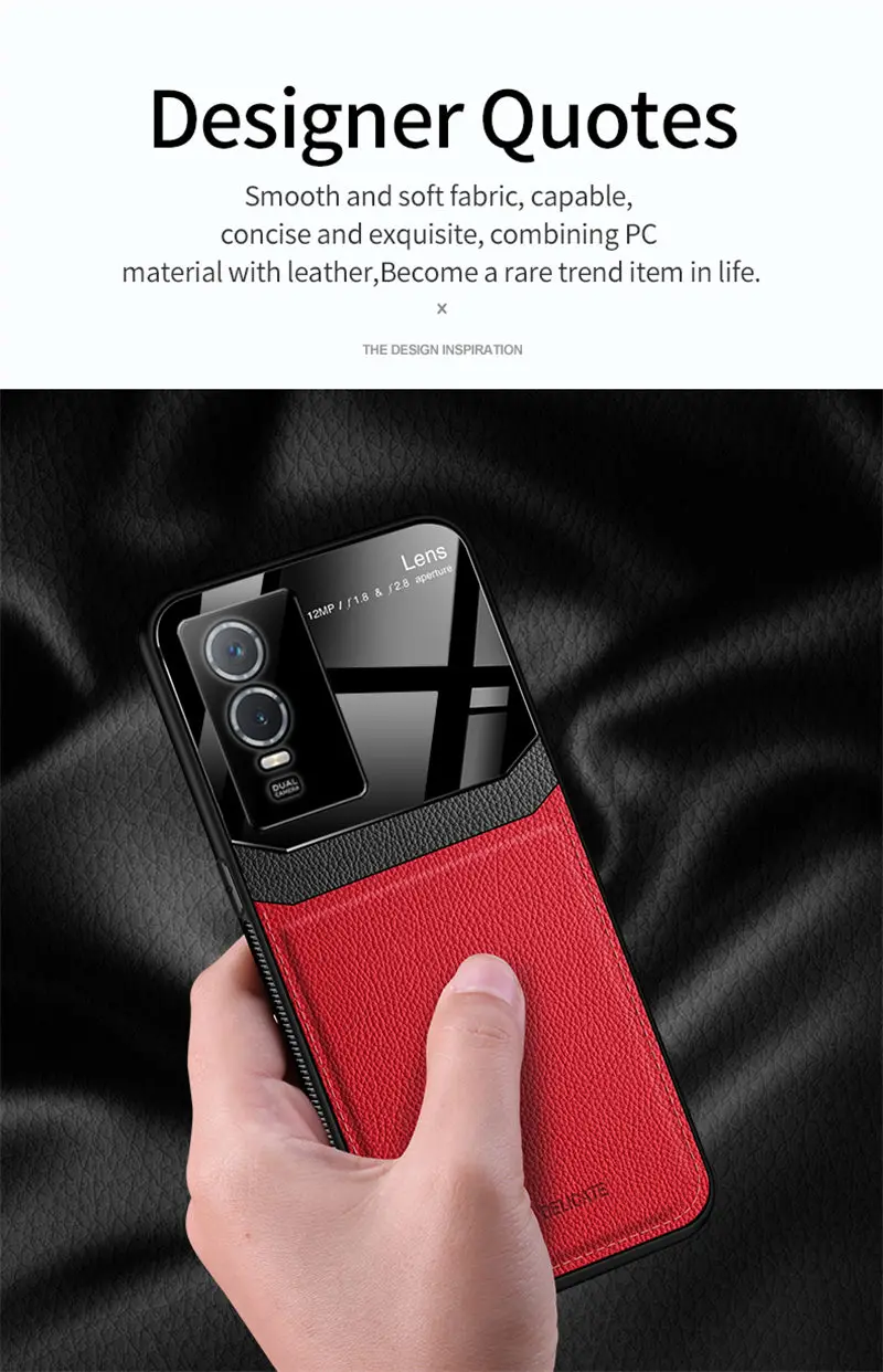Vivo Y76 VivoY76 5G V2124 Case Leather Glass Texture Soft TPU Bumper with Plexiglass Back Cover for Vivo Y76S VivoY76S 5G V2156A