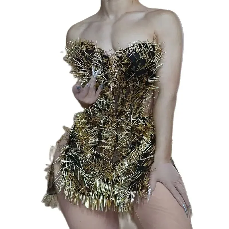 Drag Queen Costumes Gold Birthday Dress Women Party Evening Dresses Rave Outfit Nightclub Dj Ds Pole Dance outfit