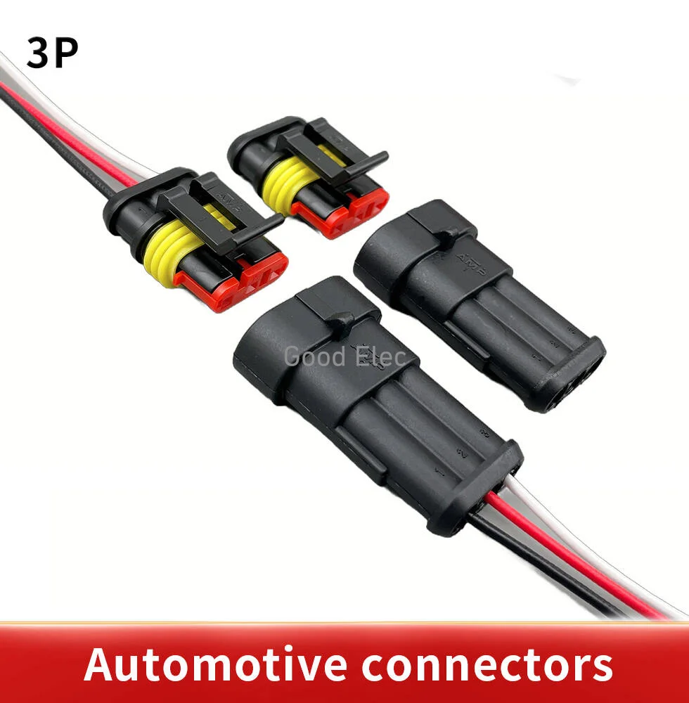 1/2/5/10sets 3pin waterproof wires car connector plugs wired wireless  Waterproof Auto Connector Male Female Plug 15CM 18AWG Wir