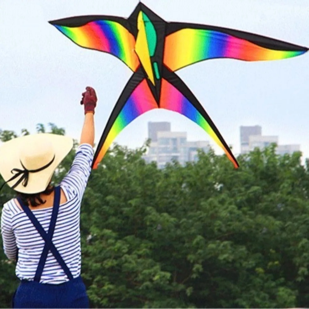 Easy to Fly Large Bird Kites 1.7m with 100 Meter Kite String Children Kites Good Flying Color Changing Rainbow Swallow Kite