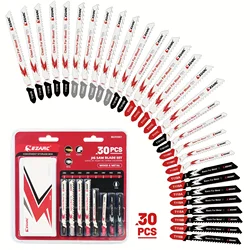 EZARC 30pcs Jigsaw Blades Set with Storage Case, Assorted T-Shank Replacement Jig Saw Blades for Cutting Wood, Plastic and Metal