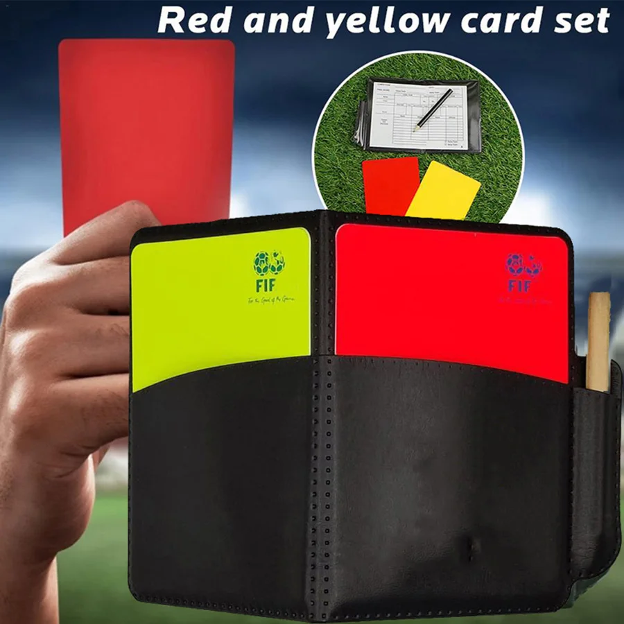 1Pcs Soccer Referee Record Book Fluorescent Red Yellow Cards With Leather Wallet And Pencil Recording Paper Football Equipment