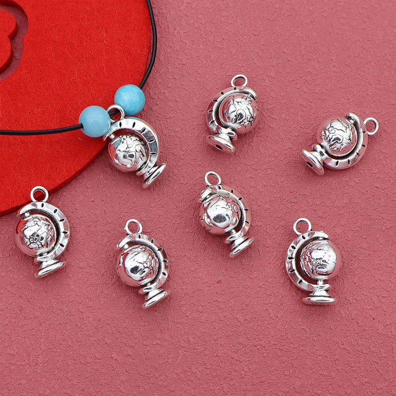 5pcs/Lot Antique Silver Color Rotate Globe Necklace Charms 19X12mm Women Men Bracelets Metal Charms DIY Jewelry Garment Bags