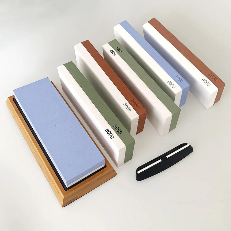 Double Side Whetstone Non Slip Bamboo Base Knife Coarse Fine Sharpening Polishing Water Sharpener Angle Guide Flattening Stone