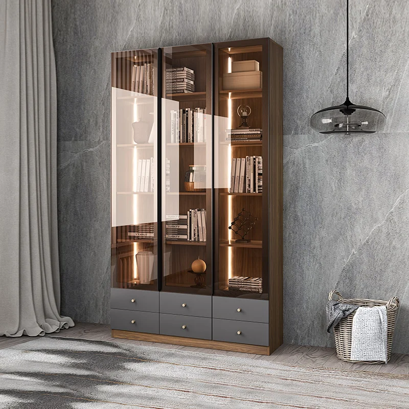 

Glass door bookcase Modern simple wooden cabinet with door Standing cabinet Narrow cabinet Floor shelf Household wall display