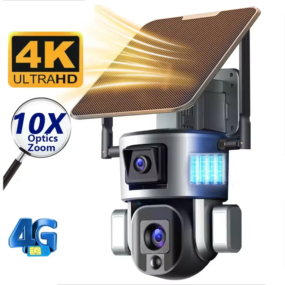 Ls vision 4k Dual Lens Wifi Solaranlage Wireless Outdoor 10x Licht Flutlicht 4g SIM-Karte Solar kamera