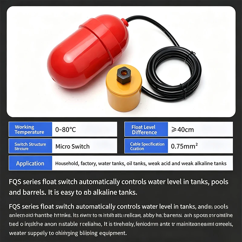 Corrosion Resistant Plastic Sewage Float Level Switch Adjustable Liquid Level Controller for Industrial Pool & Waste Water Tanks view 2