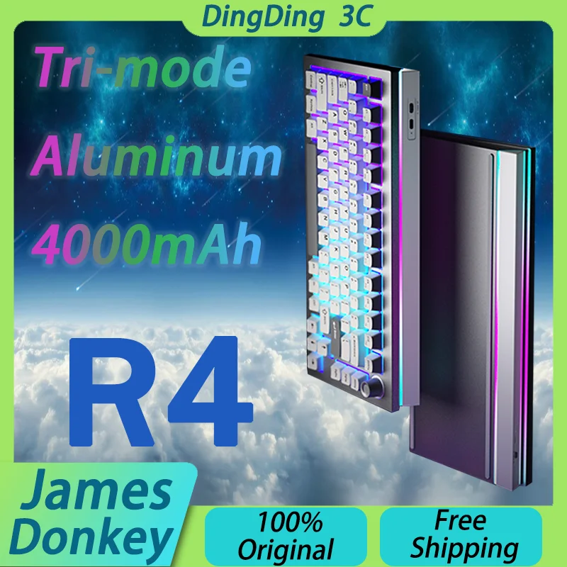 James Donkey R4 Tri-mode Wireless Mechanical Keyboard Aluminum Alloy Multimedia Knob QMK Low Latency Hot Swap PC Laotop Custom