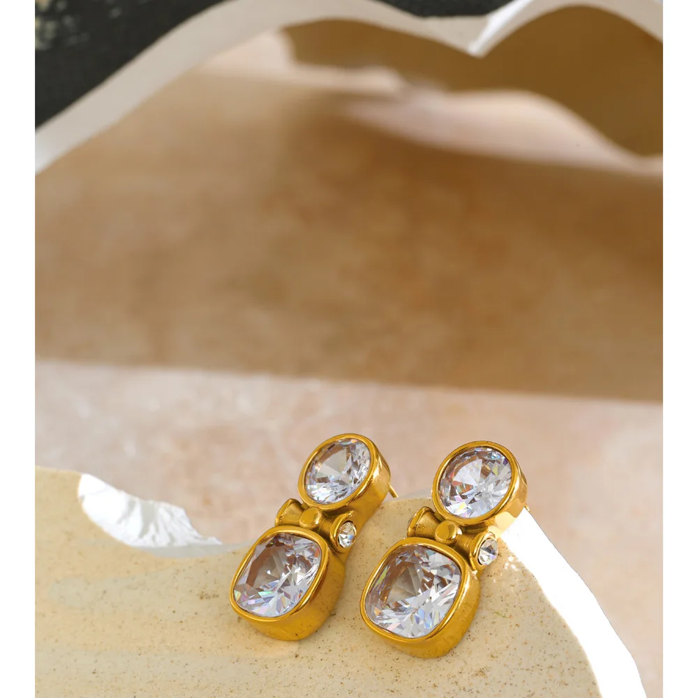 Yhpup AAA Shiny Cubic Zirconia Square Stud Earrings High-Grade Popular Temperament Luxury Aesthetic Jewelry Prom Gift
