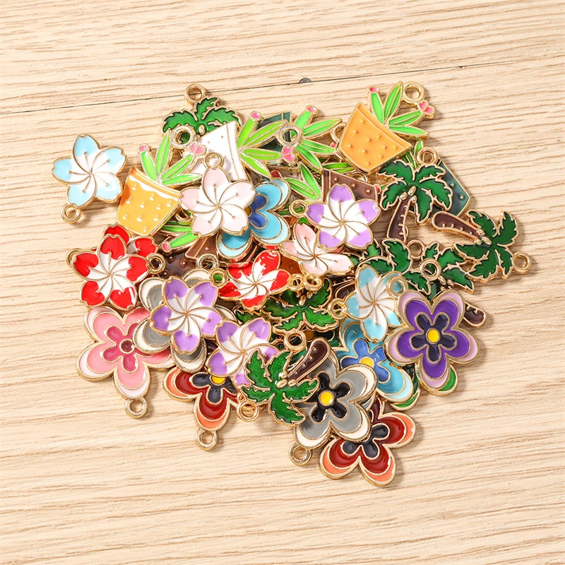 10 Stück niedliche Blumenanhänger, Emaille-Pflanzen- und Topfanhänger für die Herstellung von Halsketten, Ohrringen, DIY-Bastelarbeiten, Schmuckzubehör – Detail 3