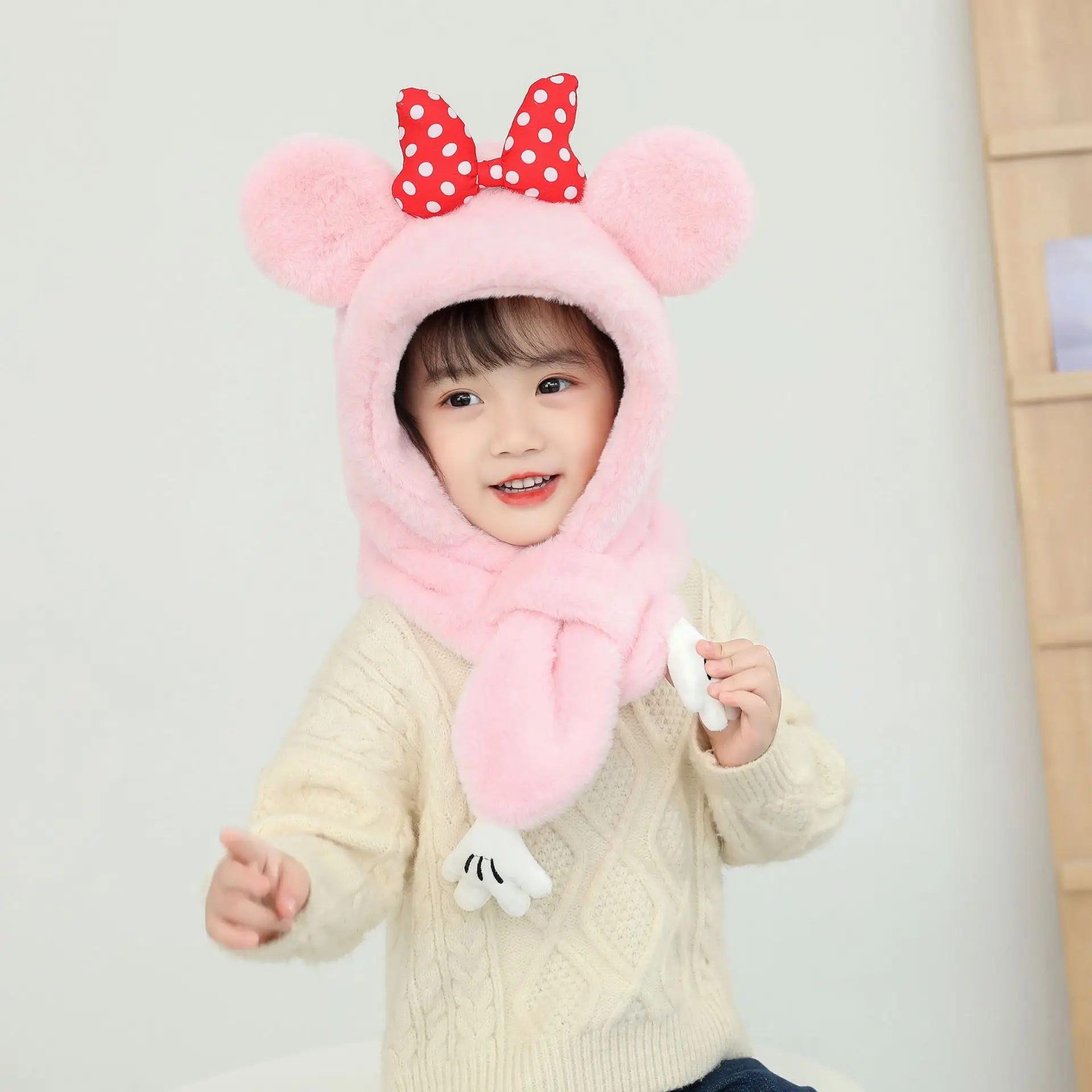 الشتاء الاطفال فتاة بنين ميني ماوس القبعات والأوشحة قفاز مجموعات سميكة الدافئة رقيق أفخم في الهواء الطلق مجموعة لحماية الأذن أغطية الرأس قبعات