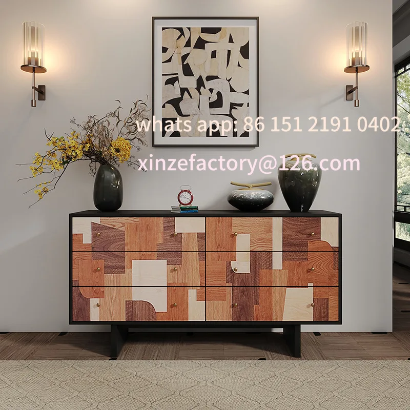 

Customizable antique solid wood six-chest cabinet living room wall storage decorative drawer cabinet