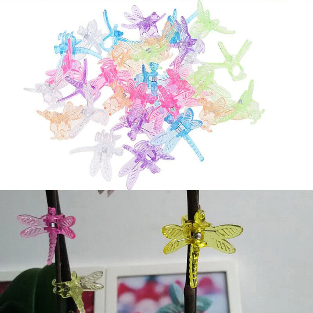 

High Quality New Arrival Practical Vine Fix Clip Plant Plastic 30pcs Colorful Dragonfly Orchid Flower Garowing