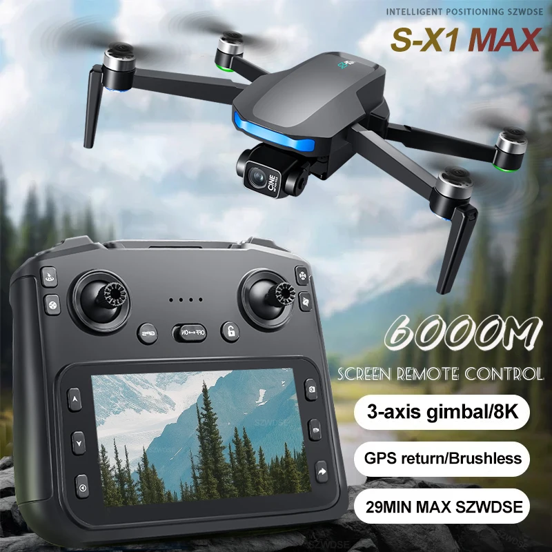 

Новый S-X1 GPS Дрон Профессиональная камера 8K 3-осевой подвес Воздушный FPV Бесщеточный 5G Реле Передача изображения Большой экран RC Дроны