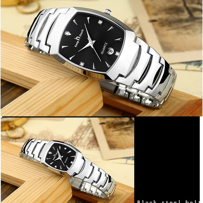 Mode Hommes Femmes Montres Couple Articles Pour Les Amoureux En Acier Inoxydable Style d'affaires décontracté d'horloge de date de quartz ensembles de montres pour elle et lui