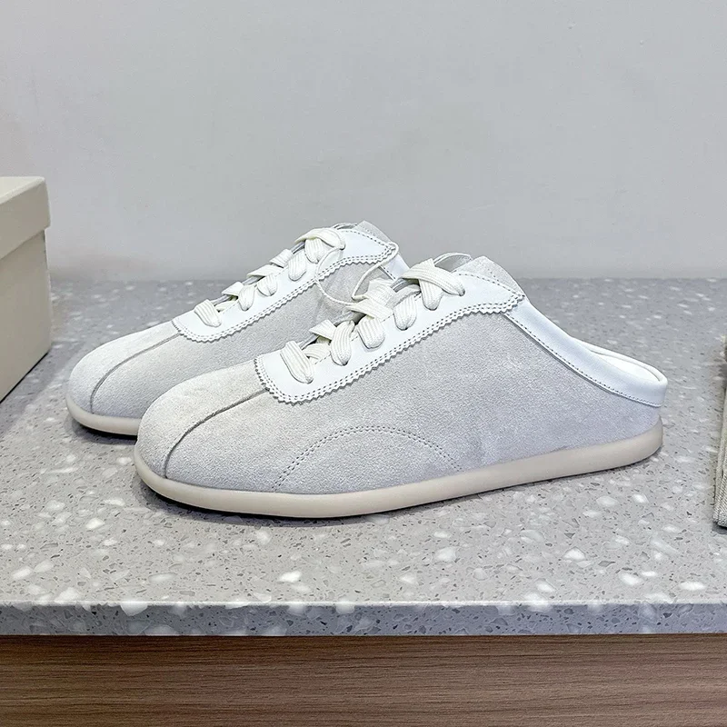 Scarpe casual stringate retrò in pelle scamosciata di mucca Punta chiusa Fondo piatto spesso Ciabatte pigre Scarpe da passeggio per le vacanze primavera autunno unisex 2025