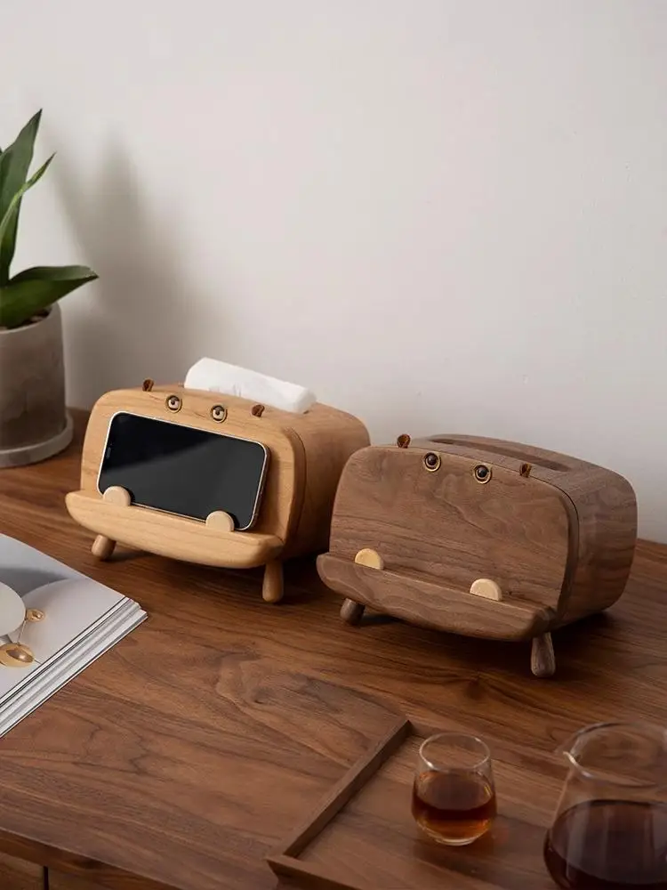 Desktop Cartoon Hippo Home Mobile Phone Bracket Hall Hotel Walnut Coffee Table Light Luxury Creative Tissue Box