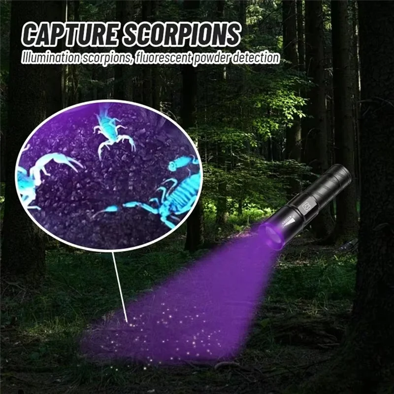 

ABCA-Zoomable 395Nm UV Flashlight Led USB Rechargeable Black Light Torch For Nail Gel Pet Urine Detection Reptile Tracing
