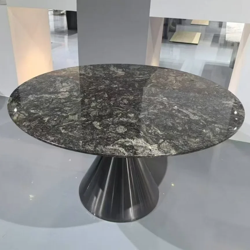 Italian minimalist round table designer household 1.35m platinum diamond card ice jade natural luxury stone round dining table