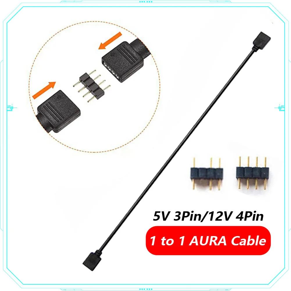1 to 1 Extension AURA Cable Adapter 30cm 5V 3Pin/12V 4Pin RGB Extension Adapter Cable Extension Cable for Asus/MSI/ASROCK