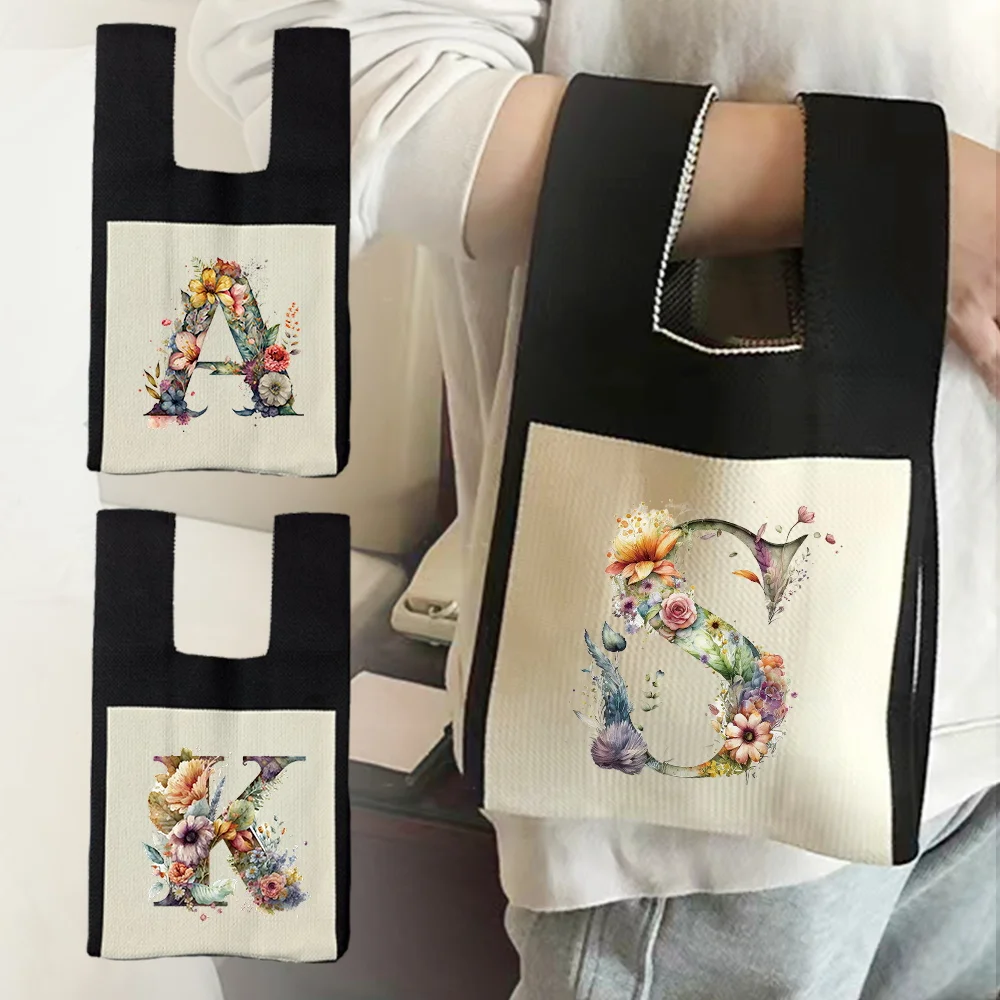 Knitted Bags Women Crochet Knot Wrist Tote Bag Coin Purse Organizer Wallet Autumn Winter Handbags Floral Letter Printed Series