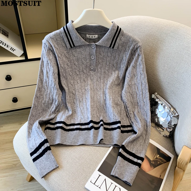 

Stylish Korean Knit Sweater Pullover Women 2026 Spring Long Sleeve Knitwear Tops Fashion Vintage Chic Ladies Jumpers