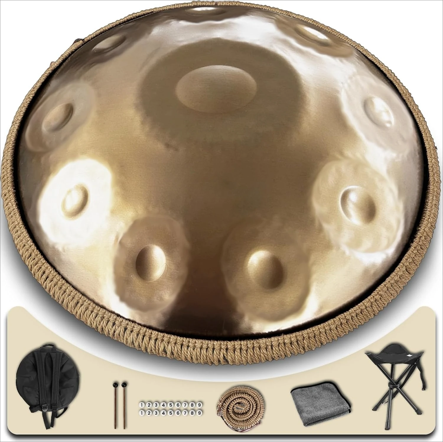 

Handpan Drum, Handpan Drums for Adults, 22-Inch 432Hz D Minor Kurd Handpan, HandPan Instrument (Gold-10Notes（432HZ）, 22-Inch)