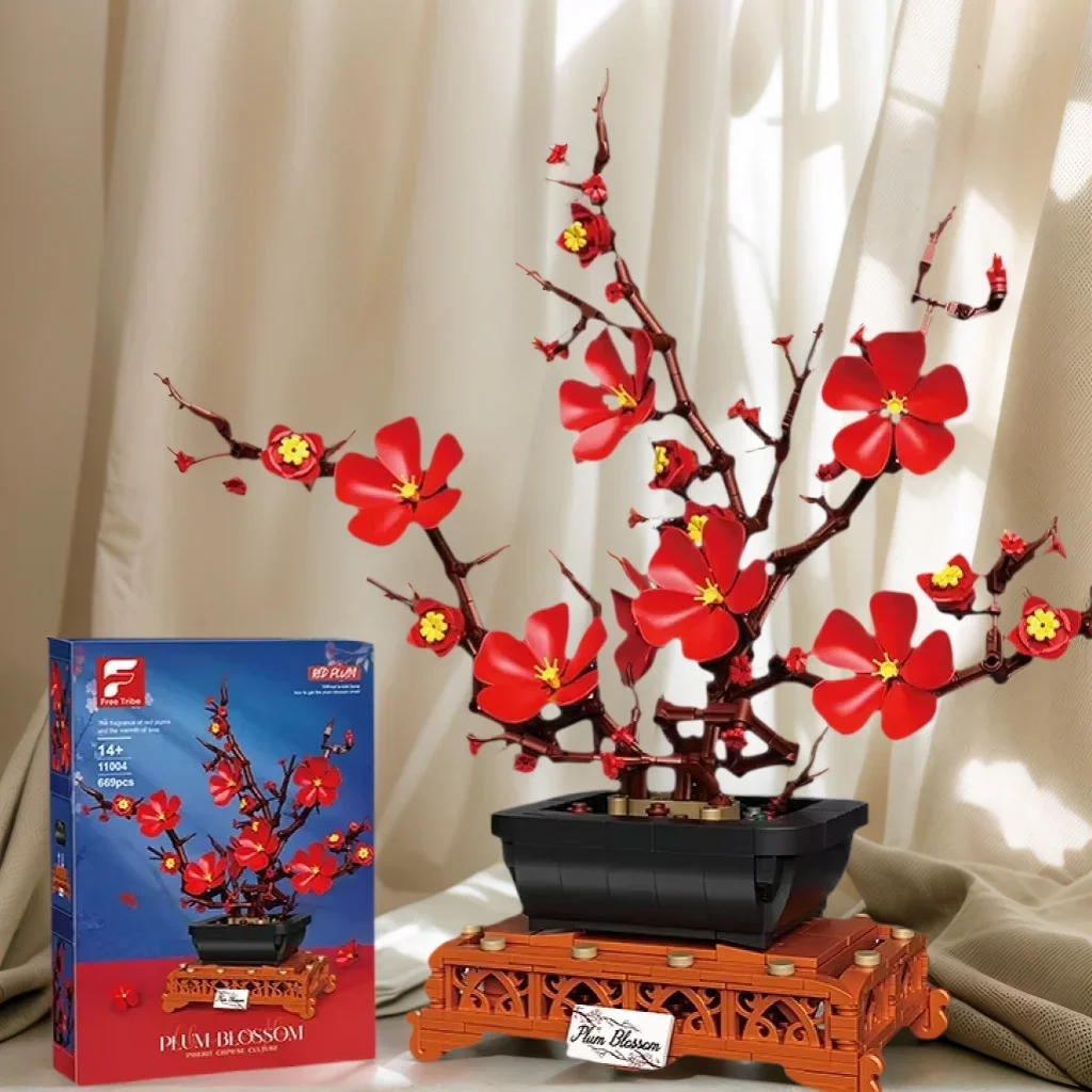 669PCS Plum Blossom Floral Bonsai Building Blocks Modello di fiore Mattoni Decorazione desktop creativa Giocattoli per bambini Regali di festa