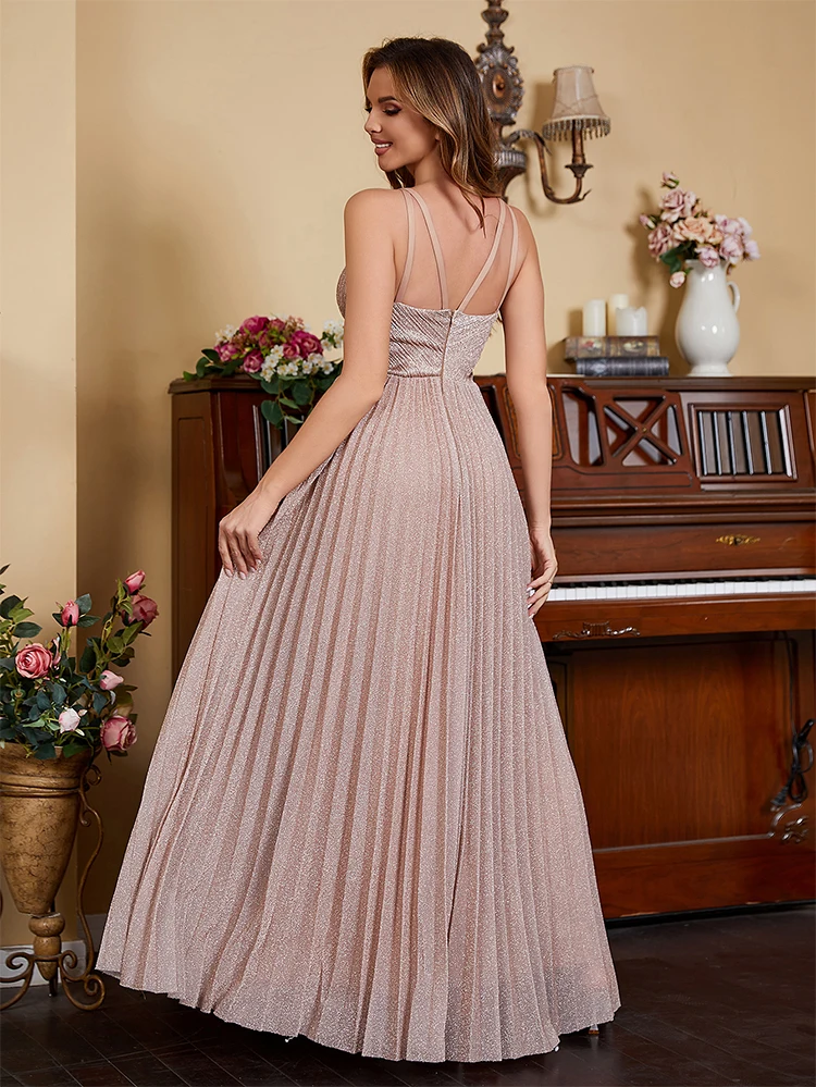 Elegant Halter Evening Dresses 2024 Prom Dresses Long Pleated Sparkly Bridesmaid Dresses Formal Gown Birthday Party Dress