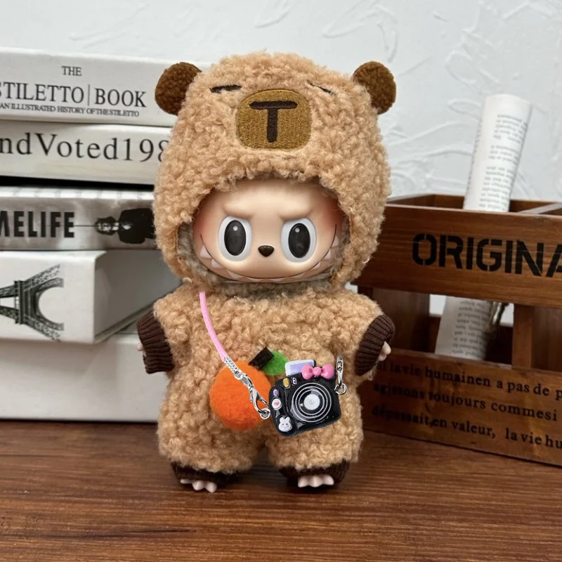 

Doll Clothes For 17CM Labubu Capibara Set Jumpsuit Kawaii Headwear Camera 3PCS/Pack Plush Cotton Doll Dress Up Game Decoration