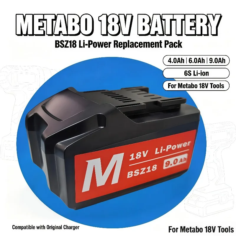 Durable Reliable 18V 4.0/6.0/9.0Ah High‑Performance Lithium‑ion Battery Pack Replacement For Metabo Electric Power Tools