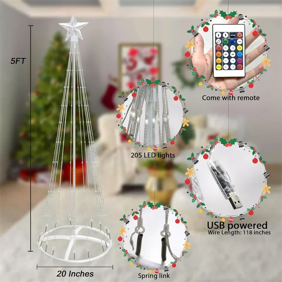 1.5m 2.1m controle de aplicativo inteligente iluminado árvore de natal pré-iluminado cone luz da árvore diy árvore artificial guirlanda luz natal mostrar