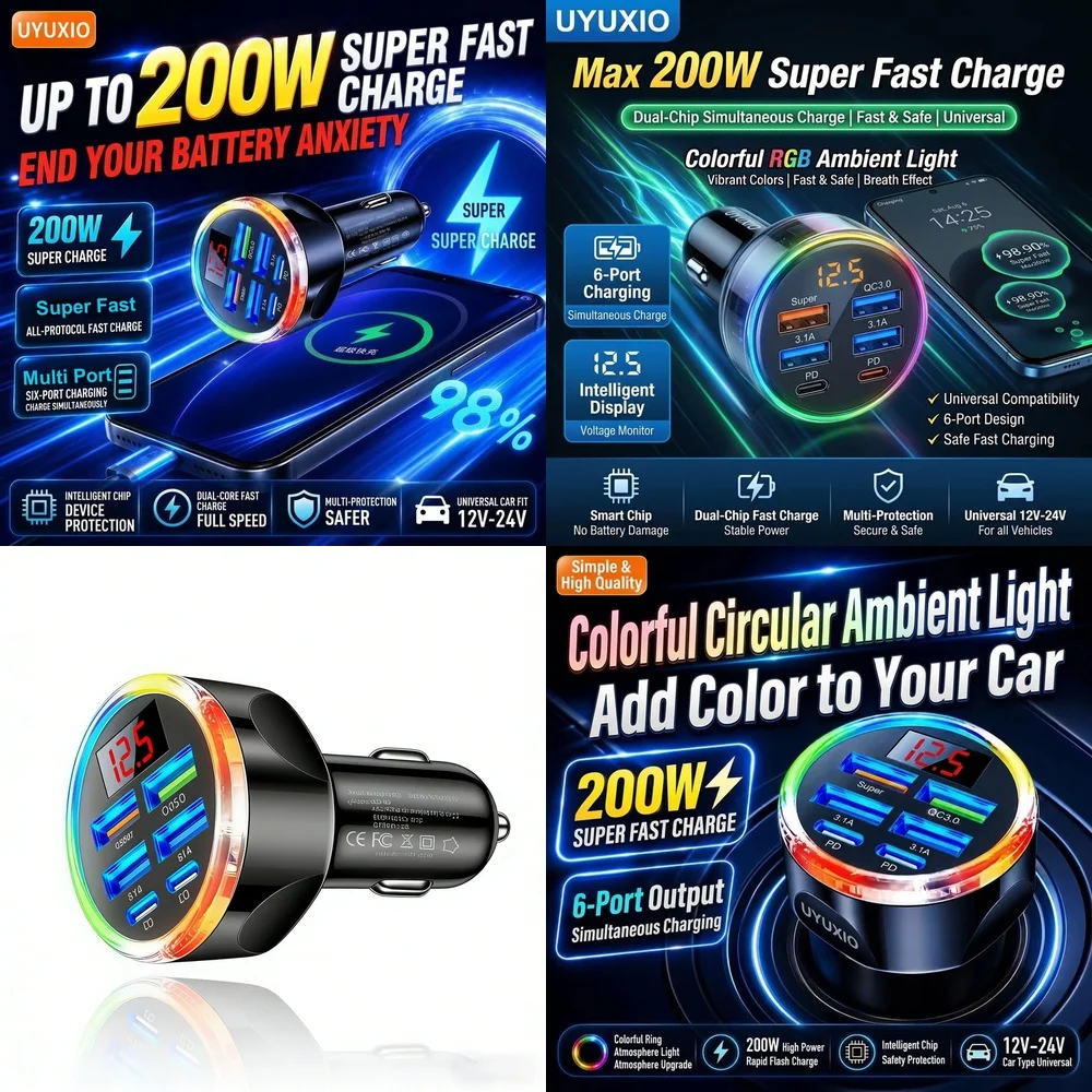 PD Type C Multi Car Charger Hub Trending for iPhone 18 17 16 Samsung S26 S25 S24 with LED Digital Voltage Monitoring Universal