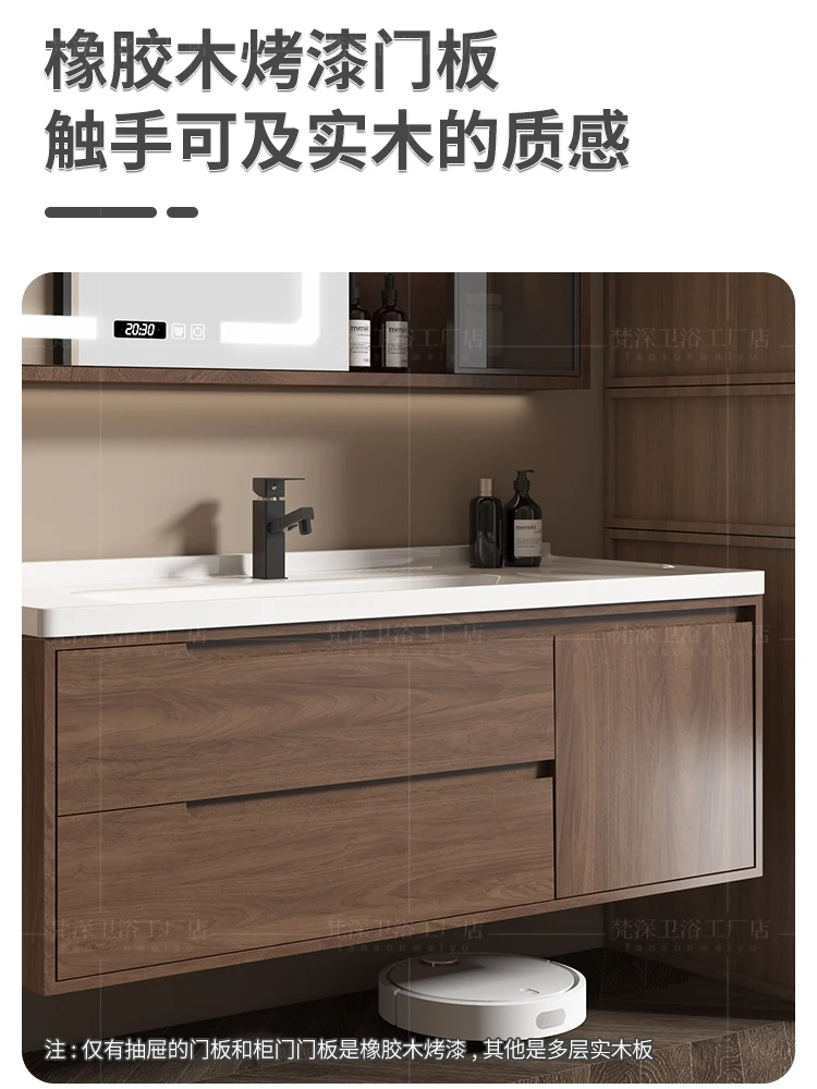 Walnut ceramic whole washbin bathroom cabinet combination bathroom hand washing and face washing washstand