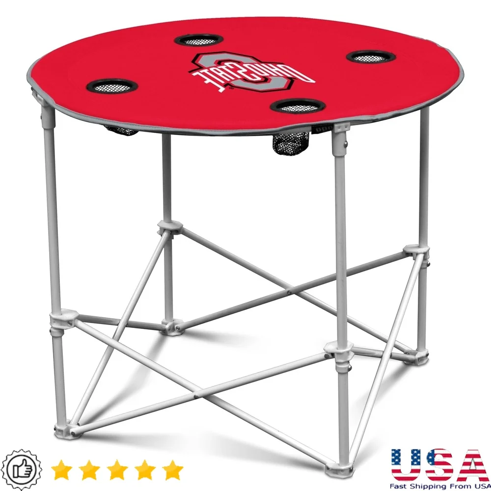 

Collapsible Round Table with Carrying Bag and Cup Holders Indoor Outdoor Use Officially Licensed Durable Lightweight Polyester