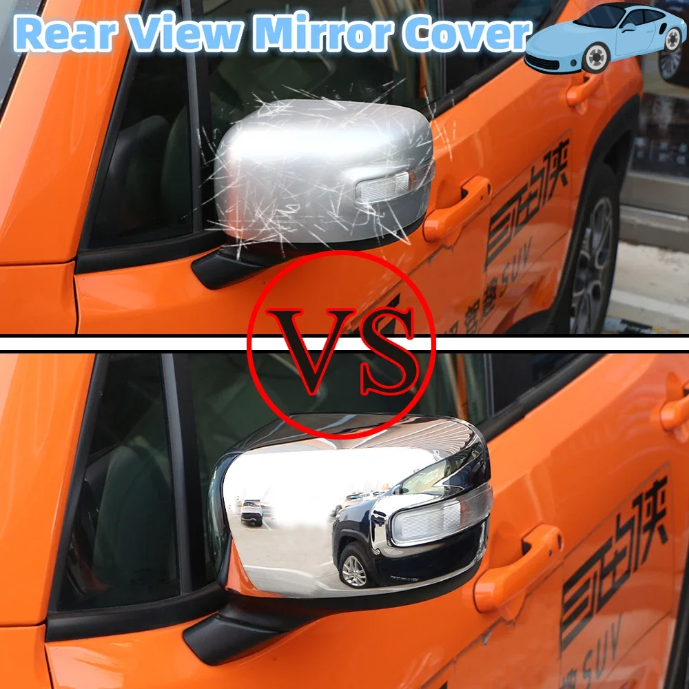 

2Pcs ABS Chrome Car Rearview Side Mirror Cover Protective Sticker Trim for Jeep Renegade 2014 - 2021 Accessories