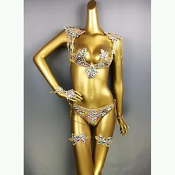 Gold Belly Dance Costumes Women Professional Luxury Crystal Samba Carnival Bra and Panty Dance Costume Nightclub Show Stage Wear