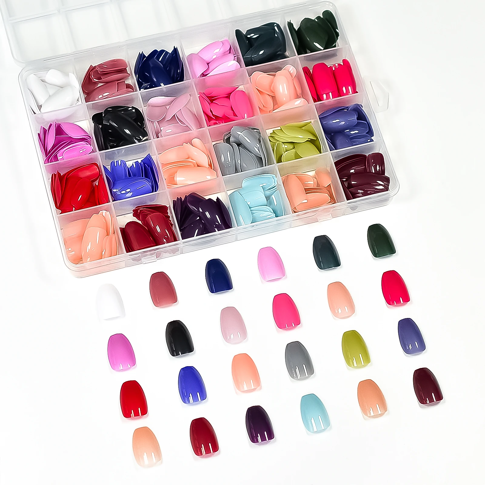 

24 Packs Press on Nails Multicolor Manicure Medium Short Coffin Glossy False Nail Art Tips Fake Fingernails