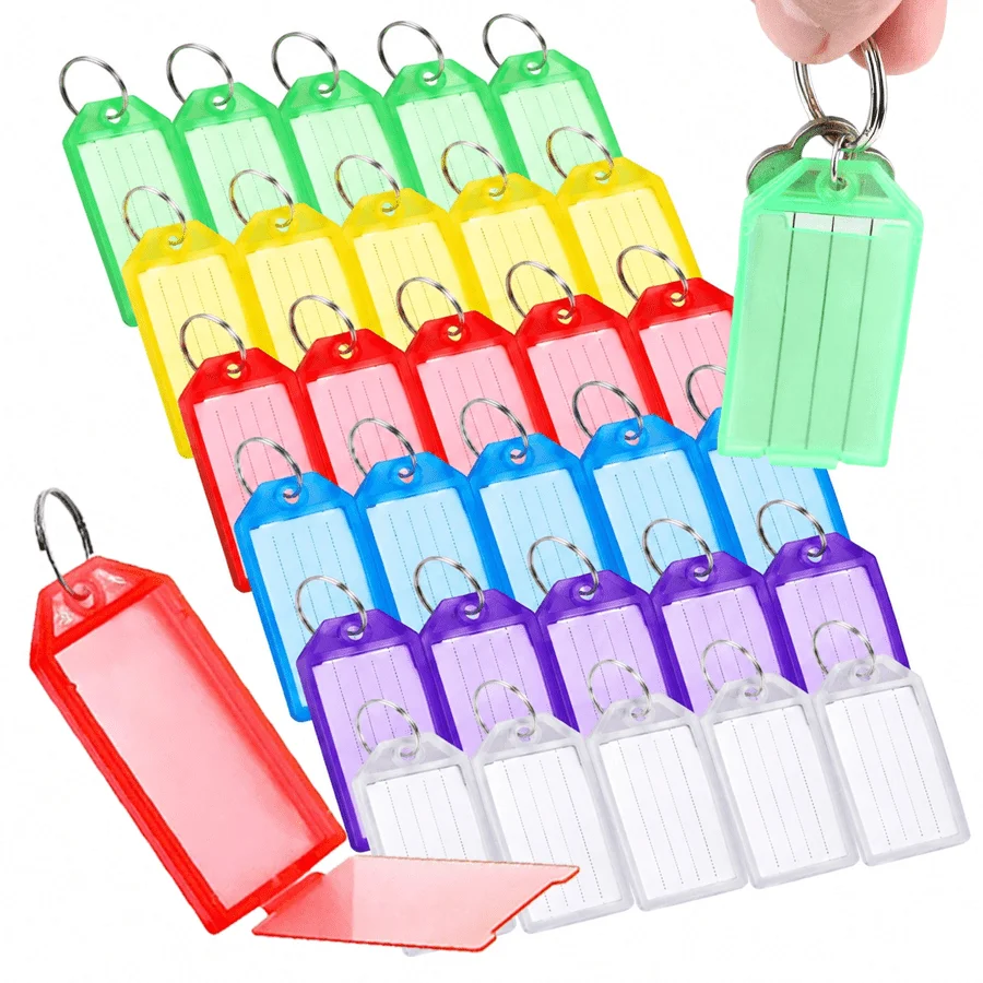 36/50/60pcs Random Colorful Flip-Cover Plastic Key Tags Blank Paper Labels Portable Key Sorting Markers Home Office Hotel XJM