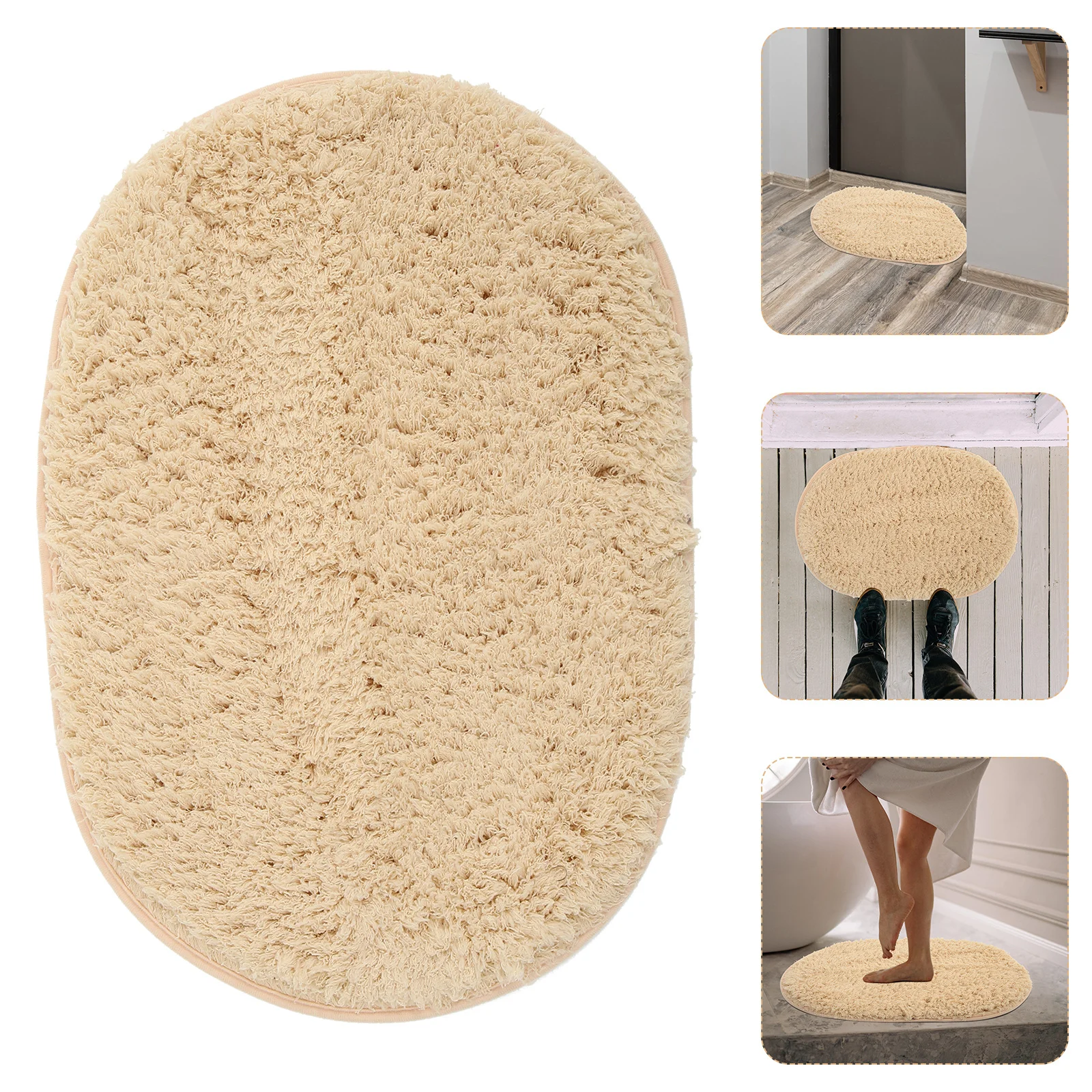 

Fleece Oval Floor Mat Anti-Slip Wear-Resistant For Bathroom Bedroom Kitchen Household Ground Mat Decorative Entryway Rug