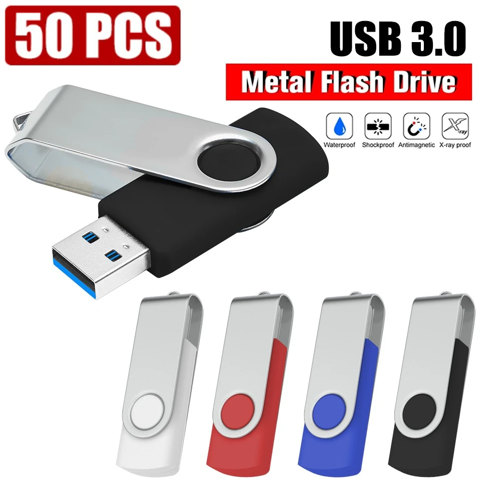 

50pcs USB 3.0 Pendrive Memory Stick 4GB 8GB 16GB 32GB 64GB Metal USB Flash Drive Pen Drive USB Stick 128GB Rotatable Mini U Disk