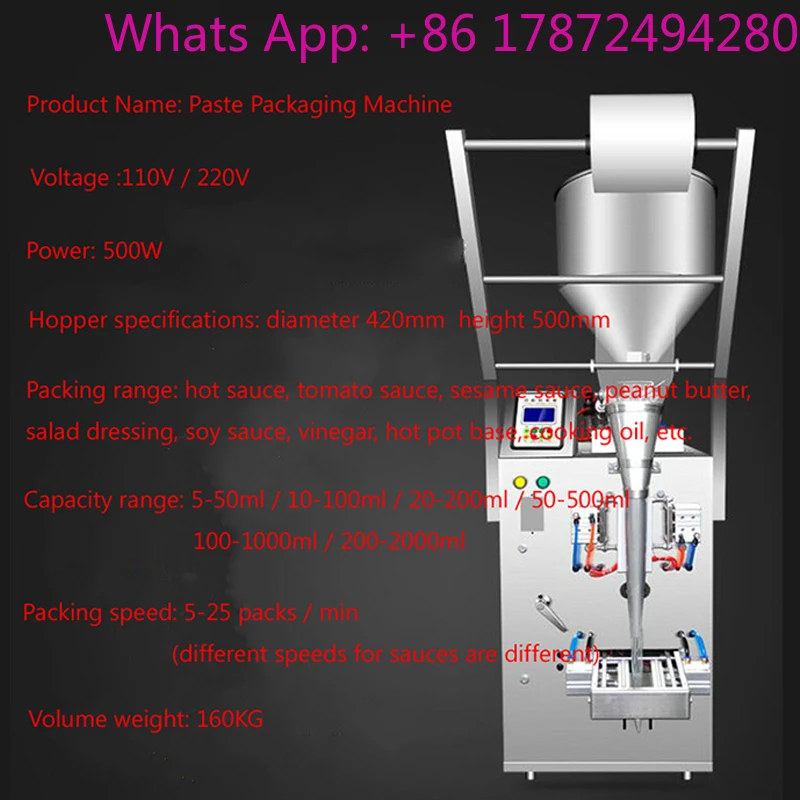 1- 100ml Pneumatic Filling Machine Cream Food Paste Dispensing Liquid Packaging Equipment Stainless Steel