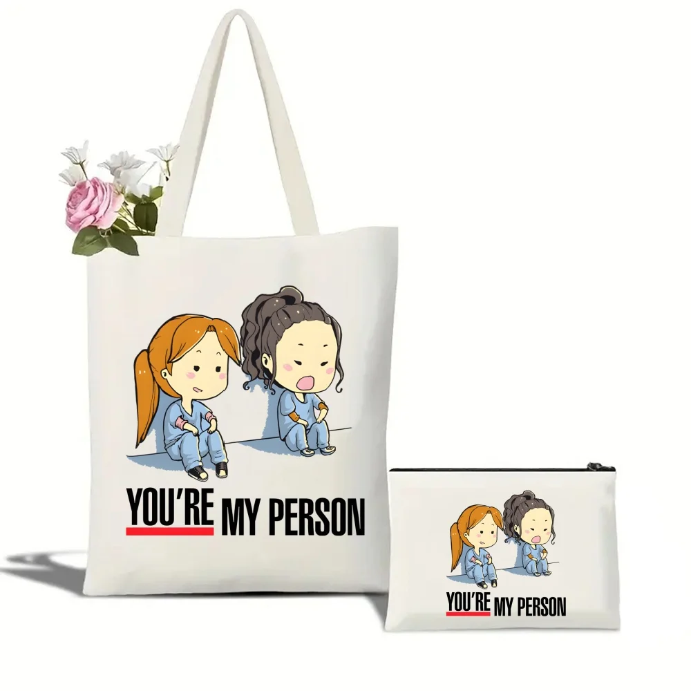 Greys Anatomy Tote Set - Women\'s You\'re My Person Heart Shoulder Bag with Easy Access & Matching Clutch Pouch Gift for Nurse