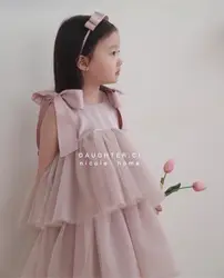 Girls' suspender bow princess dress summer new style baby fluffy dress children's princess style sleeveless dress