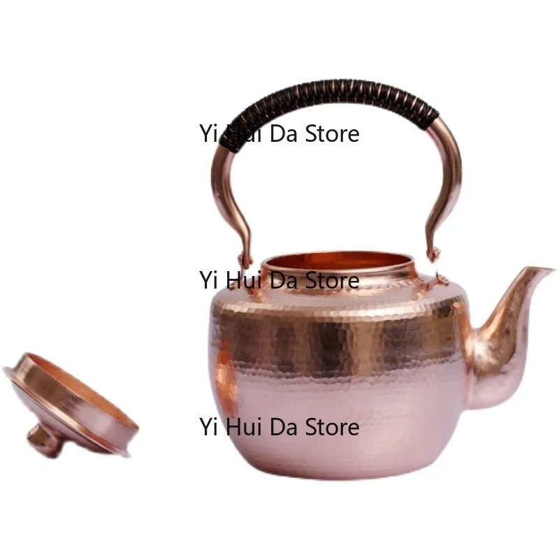 Large Hand-Hammered Copper Kettle - Thickened Pure Purple Copper Pot for Gas Stove, Vintage Style Home Water Boiler