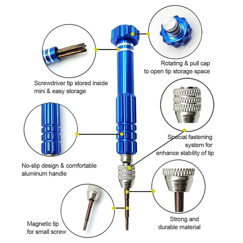 Kit de destornillador pequeño magnético 6 en 1, juego de destornilladores pequeños, Mini tornillos perfectos para teléfonos móviles, reloj, gafas, Etc.